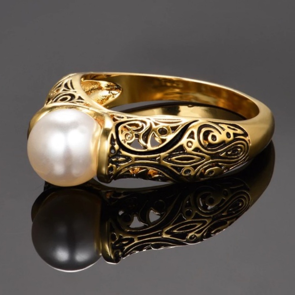 **New 925 Sterling Silver Yellow Gold Pearl Ring - Picture 3 of 7